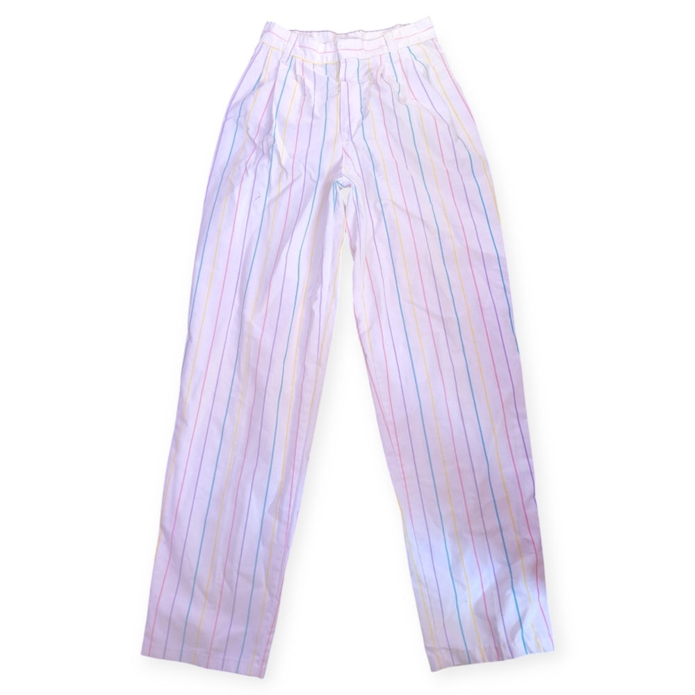 Vintage retro striped white pastel colored pants size 14